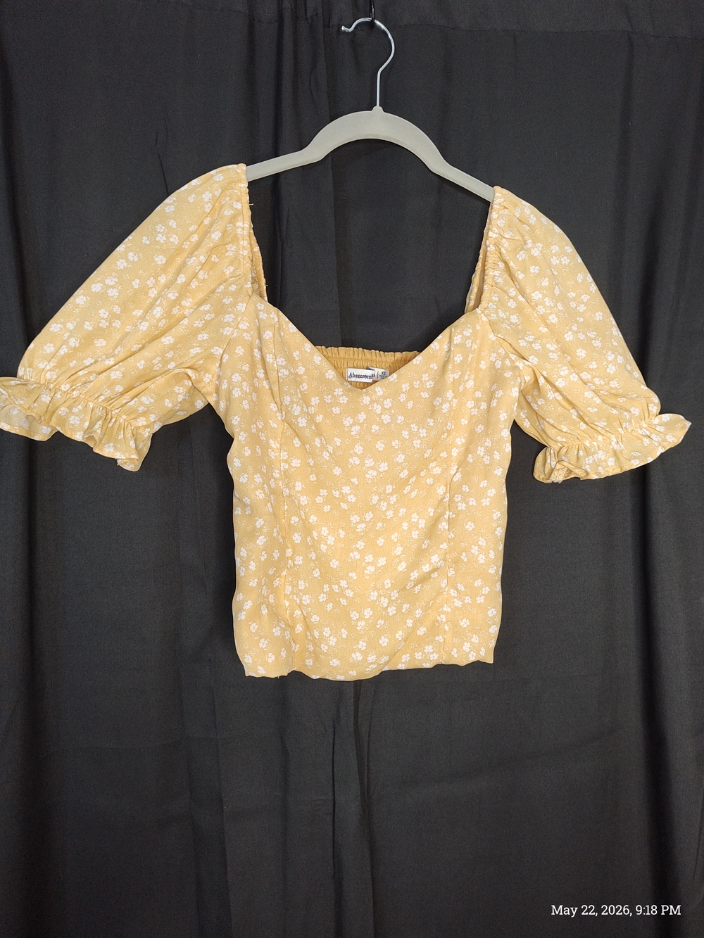 Abercrombie & Fitch Yellow Floral Puff-Sleeve Crop Top